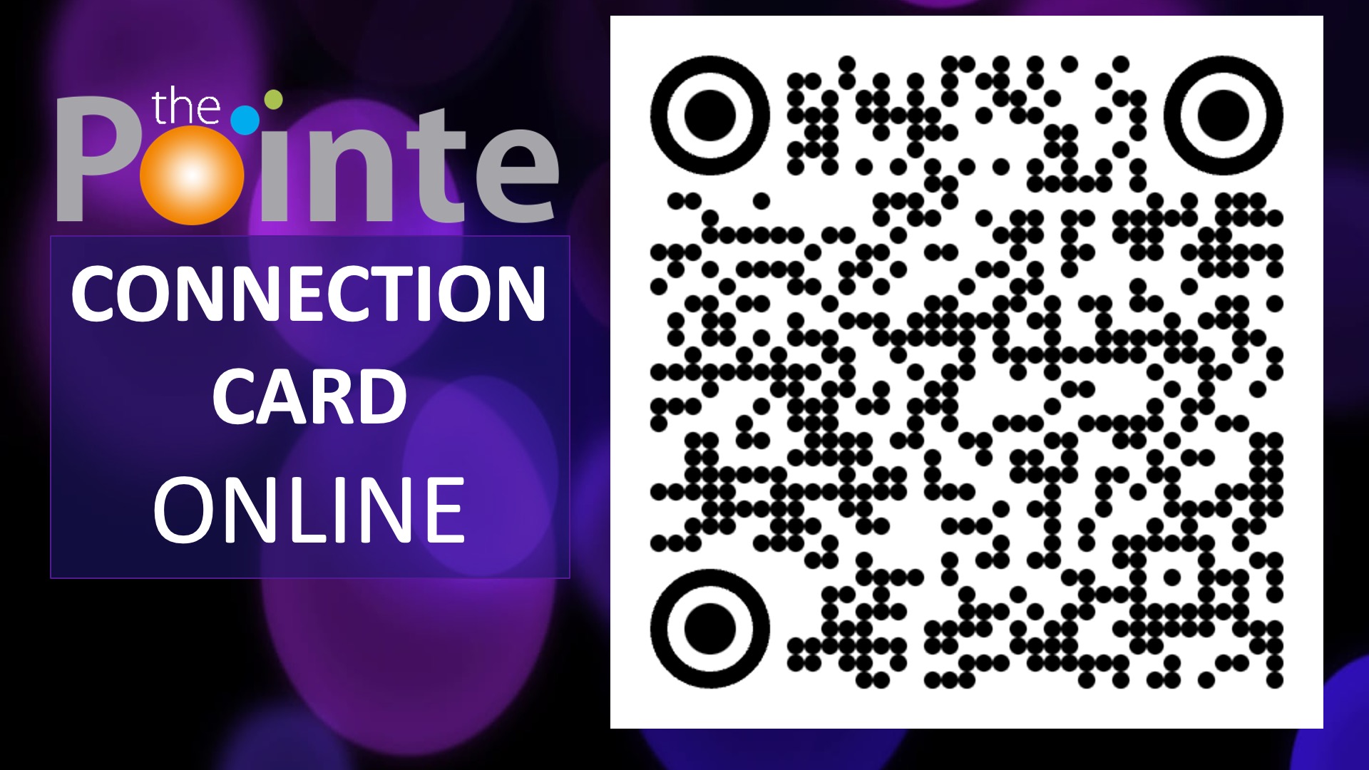 Connection Card Prayer request graphic for The Pointe Church featuring clasped hands in prayer, a glowing cross, and the prayer ministry email address.