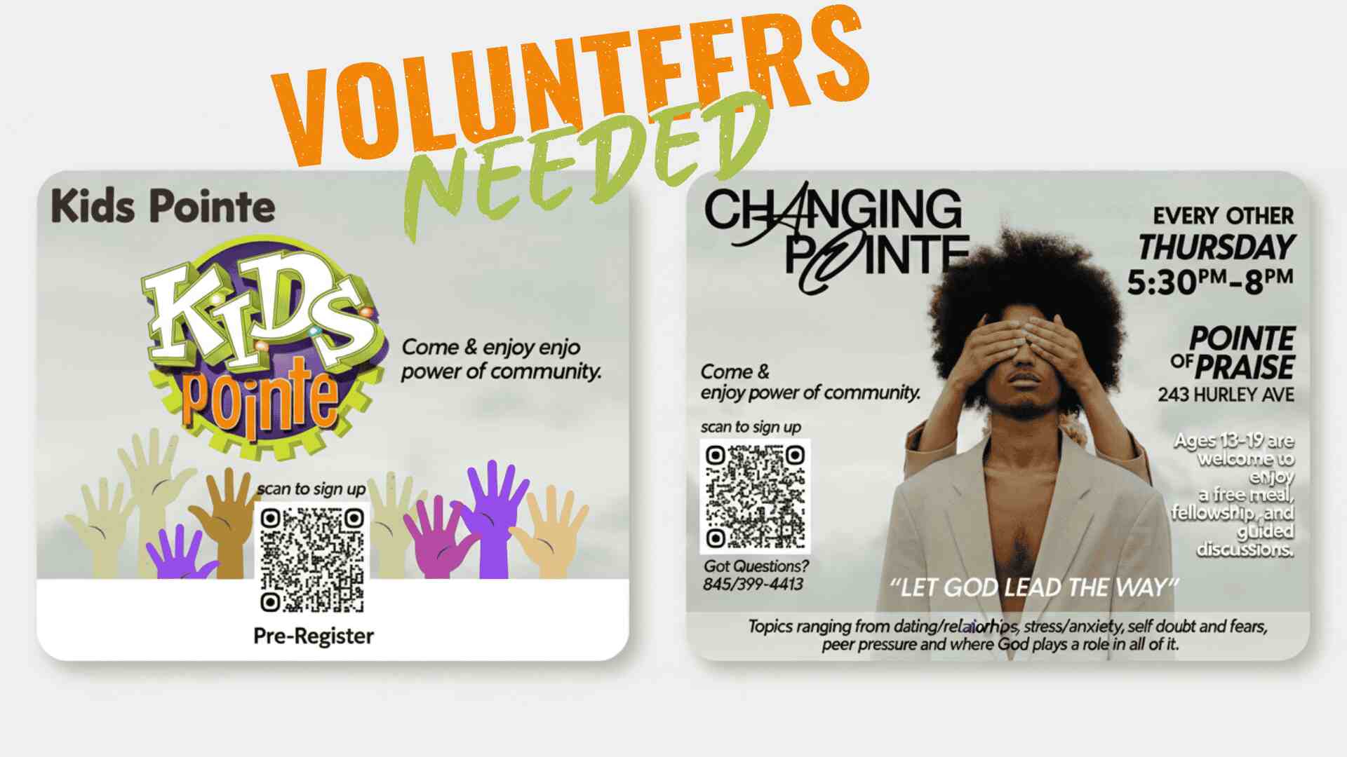 Youth Church - Volunteers needed for our Youth Church Intercessory Prayer Zoom meeting schedule for The Pointe of Praise, featuring a sunrise over a grassy field and a QR code for morning prayer access.